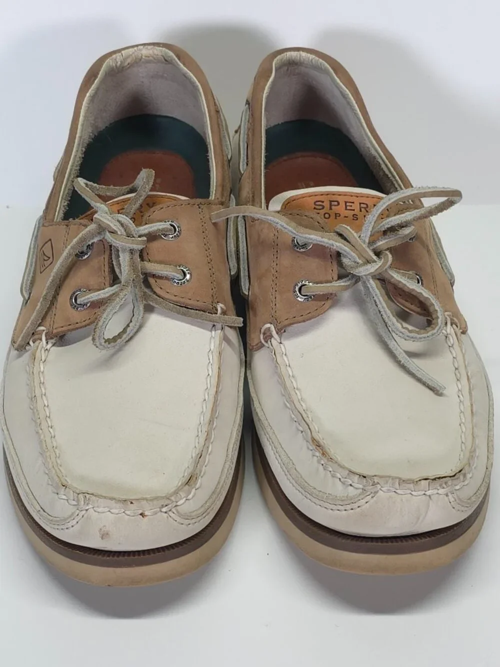 Sperry Top-Sider Mako Collection Boat Shoes Men's 10 Leather White Tan